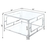Convenience Concepts Town Square Chrome Square Coffee Table, Clear Glass Chrome Frame