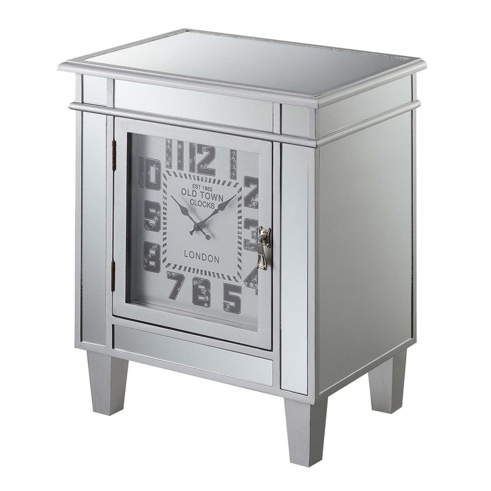 Convenience Concepts Gold Coast Clock End Table, Mirror Silver