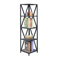 Convenience Concepts Tucson Metal 5 Tier Corner Bookcase, Weathered Gray / Black