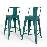 Simplihome Rayne 24 Inch Counter Height Stool Teal Blue Metal Square Set Of 2 For The Kitchen And Dining Room Industrial