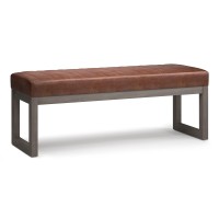 Simplihome Casey 48 Inch Wide Rectangle Ottoman Bench Distressed Saddle Brown Taupe Footrest Stool, Faux Leather For Living Room, Bedroom, Contemporary Modern