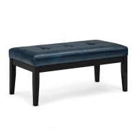 Simplihome Lacey 42 Inch Wide Contemporary Rectangle Tufted Ottoman Bench In Distressed Dark Blue Vegan Faux Leather, For The Living Room And Bedroom