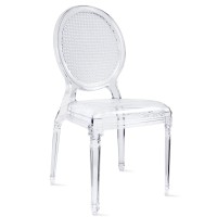 2Xhome Clear Stackable Designer Polycarbonate, Armless, With Decorative Back Ideal For Kitchen, Patio, And Dining Room, Oval Side Chair