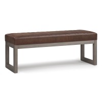 Simplihome Casey 48 Inch Wide Rectangle Ottoman Bench Distressed Chestnut Brown Taupe Footrest Stool, Faux Leather For Living Room, Bedroom, Contemporary Modern