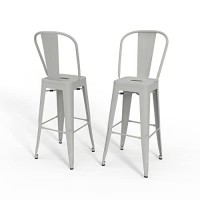 Simplihome Fletcher 30 Inch Bar Height Stool White Metal Square Set Of 2 For The Kitchen And Dining Room Industrial