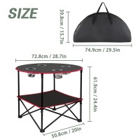 Leses Portable Picnic Tables Folding Beach Table Portable Camping Table That Fold Up Lightweight Canvas Large Table With 4 Cup Holders And Carry Bag, For Beach/Lawn/Travel (Black)