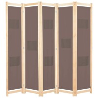 Vidaxl Room Divider, 5 Panel Folding Room Divider Privacy Screen, Freestanding Divider Screen For Home Living Room Office, Brown Fabric