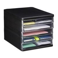Relaxdays Drawer Box For Document Storage 5 Drawers For Office Supplies Din A4 Letter Hbt 24.5 X 26.5 X 34 Cm Black Pp 5 X 26.5 X 34 Cm