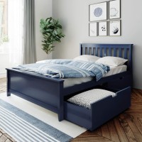 Max & Lily Full Bed, Bed Frame With Headboard For Kids With Storage Drawers, Slatted,Ablue