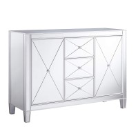 Sei Furniture Mirage Mirrored 3 Drawers, Faux Crystal Knobs, And Matte Silver Trim Cabinet