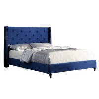 Best Master Furniture Vero Velvet Wingback Platform Bed, Queen, Navy Blue