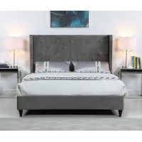 Best Master Furniture Vero Tufted Wingback Platform Bed, Cal King, Grey