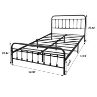 Dumee Metal Full Size Bed Frame Platform With Vintage Headboard And Footboard Sturdy Premium Steel Slat Support No Box Spring Needed, Textured Black