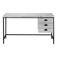 Monarch Specialties Industrial Computer Desk 3 Drawers Metal Frame Rectangular Laptop Study Table, 55 L, Grey Reclaimed Wood Look