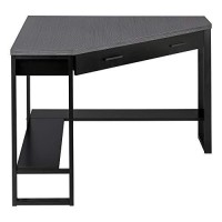 Monarch Specialties Corner Desk With Storage And Shelf Laptop Pc Study Table-Workstation For Home Office, 42 L, Black/Grey
