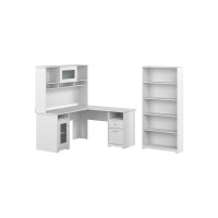 Bush Furniture L Shaped Desk With Hutch And 5 Shelf Bookcase, Cabot Collection Corner Computer Table With Storage And Large Bookshelf For Home Office, 60Wx23Dx37W