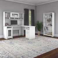 Bush Furniture L Shaped Desk With Hutch And 5 Shelf Bookcase, Cabot Collection Corner Computer Table With Storage And Large Bookshelf For Home Office, 60Wx23Dx37W