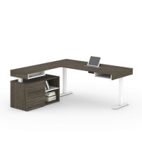 Bestar Viva 72W L-Shaped Standing Desk With Credenza In Walnut Grey