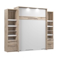 Bestar Cielo Queen Murphy Bed And 2 Narrow Closet Organizers With Drawers (105W) In Rustic Brown And White, Sleeping Arrangement For Multipurpose Room