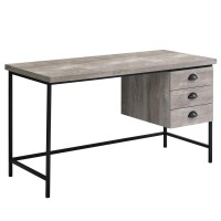 Monarch Specialties Industrial Computer Desk 3 Drawers Metal Frame Rectangular Laptop Study Table, 55 L, Taupe Reclaimed Wood Look