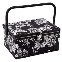 Sewing Basket With Floral Print Design - Sewing Kit Storage Box With Removable Tray, Built-In Pin Cushion And Interior Pocket - By Adolfo Design (Large - 12 X 9 X 6, Hibiscus)