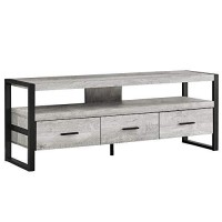 Monarch Specialties Tv Stand-Console With 3 Drawers And Shelves-Industrial Modern Style Entertainment Center With Metal Legs, 60 L, Grey Reclaimed Wood Look