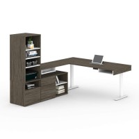 72W L-Shaped Standing Desk With Credenza And Shelving Unit