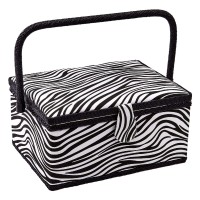 Sewing Basket With Zebra Design - Sewing Kit Storage Box With Removable Tray, Built-In Pin Cushion And Interior Pocket - By Adolfo Design (Large - 12 X 9 X 6, Zebra)