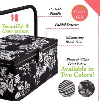 Sewing Basket With Zebra Design - Sewing Kit Storage Box With Removable Tray, Built-In Pin Cushion And Interior Pocket - By Adolfo Design (Large - 12 X 9 X 6, Zebra)