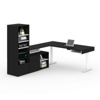 Bestar Viva 72W L-Shaped Standing Desk With Credenza And Shelving Unit In Black