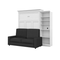 Bestar Versatile Queen Murphy Bed With Sofa And Shelving Unit, White