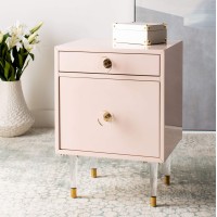 Safavieh Couture Home Harry Glam Light Pink And Gold 2-Drawer Side Table