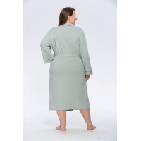 Heartnice Womens Robe, Soft Kimono Spa Knit Long Bathrobe Lightweight Blended Cotton Loungewear With 3/4 Sleeve (Grey Mel.-Plus,1Xl Plus)