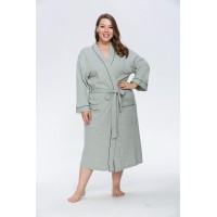 Heartnice Womens Robe, Soft Kimono Spa Knit Long Bathrobe Lightweight Blended Cotton Loungewear With 3/4 Sleeve (Grey Mel.-Plus,1Xl Plus)