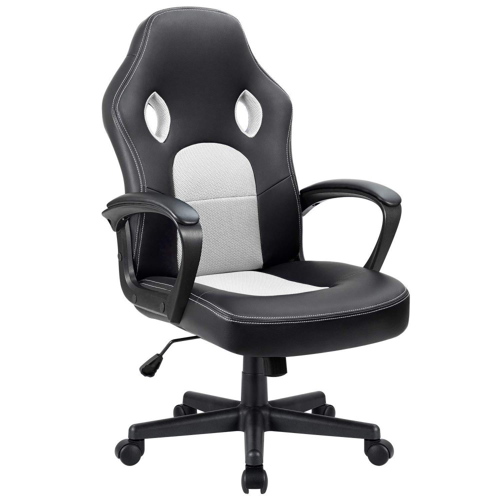 Furmax Office Chair Desk Chair Leather Gaming Chair Computer Chair Racing Style Ergonomic Adjustable Swivel Task Chair With Lumbar Support And Arms (White)