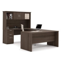 Bestar Logan U-Shaped Desk With Hutch Lateral File Cabinet And Bookcase In Antigua 66W
