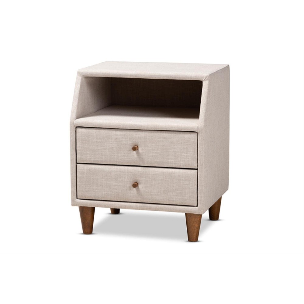 Baxton Studio Claverie 2-Drawer Fabric And Wood Nightstand In Beige
