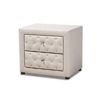 Baxton Studio Lepine Modern And Contemporary Light Beige Fabric Upholstered 2-Drawer Wood Nightstand