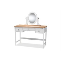 Baxton Studio Sylvie Classic And Traditional White 3-Drawer Wood Vanity Table With Mirror