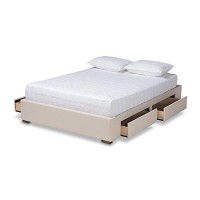 Baxton Studio Leni Modern And Contemporary Beige Fabric Upholstered 4-Drawer Queen Size Platform Storage Bed Frame
