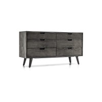 Mohave 6-Drawer Acacia Bedroom Dresser, 61 Wide, Tundra Gray
