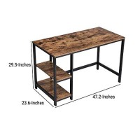 Benjara Wood And Metal Frame Computer Desk With 2 Shelves, Brown And Black