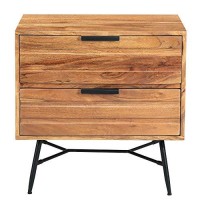 The Urban Port Two Drawer Wooden Nightstand With Metal Angled Legs, Brown And Black