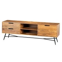 Tup The Urban Port 195125 Roomy Wooden Media Console With Slanted Metal Base, Brown And Black
