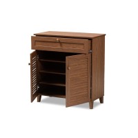Baxton Studio Coolidge Modern And Contemporary Walnut Finished 4-Shelf Wood Shoe Storage Cabinet With Drawer