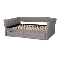 Baxton Studio Delora Queen Size Light Grey Upholstered Daybed With Trundle