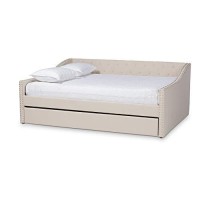 Baxton Studio Haylie Beige Upholstered Full Size Daybed With Trundle