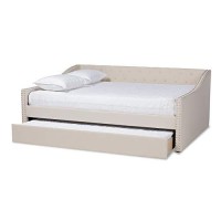 Baxton Studio Haylie Beige Upholstered Full Size Daybed With Trundle