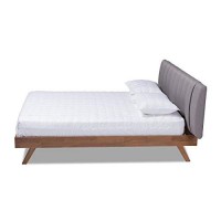 Baxton Studio Brita Queen Size Grey Upholstered Walnut Finished Bed