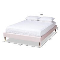 Baxton Studio Volden Glam And Luxe Light Pink Velvet Fabric Upholstered Full Size Wood Platform Bed Frame With Gold-Tone Leg Tips